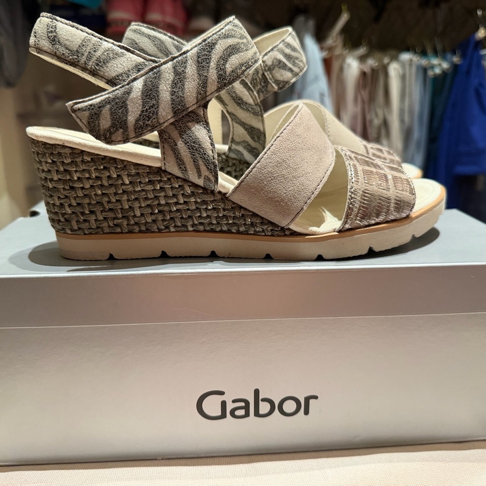 Gabor Women's Zebra Print and Beige Wedge Sandals